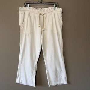 Roxy Oceanside Coastal Linen Blend Wide Leg Unhemmed Beach Pants Off White Large